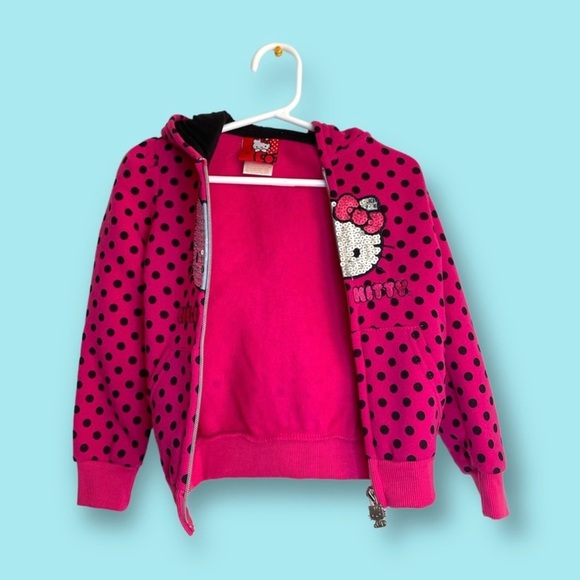 Hello Kitty Sequin Polka Dot Kids Jacket With Hood | Size: 3 (Toddler) | Sanrio - Picture 3 of 7